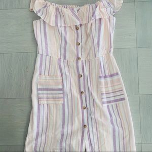 Pastel stripes off shoulder dress